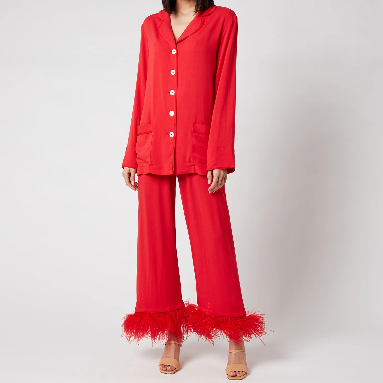 Sleeper Women's Party Pyjama Set with Feathers - Red Image 1