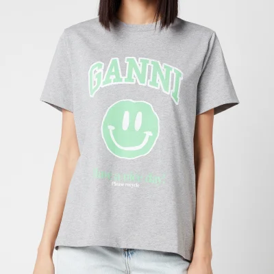 Ganni Women's Smiley Face Cotton Jersey T-Shirt - Paloma Melange