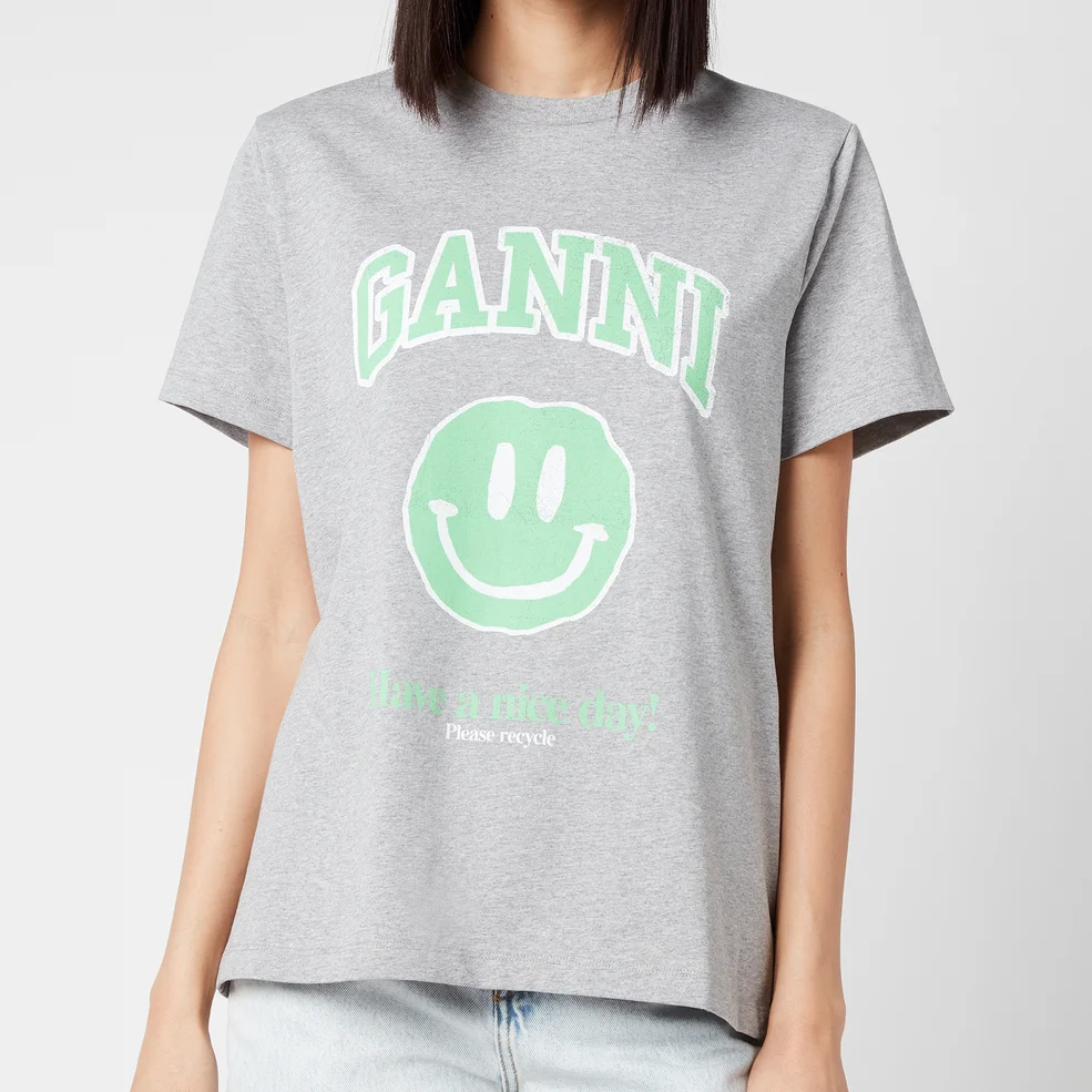 Ganni Women's Smiley Face Cotton Jersey T-Shirt - Paloma Melange Image 1