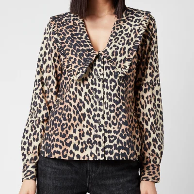 Ganni Women's Printed Cotton Poplin Shirt - Leopard