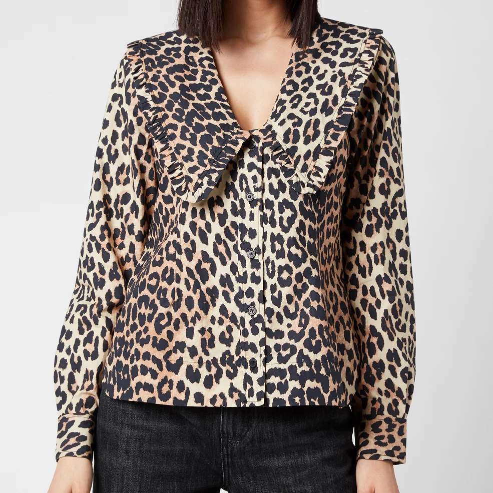 Ganni Women's Printed Cotton Poplin Shirt - Leopard Image 1