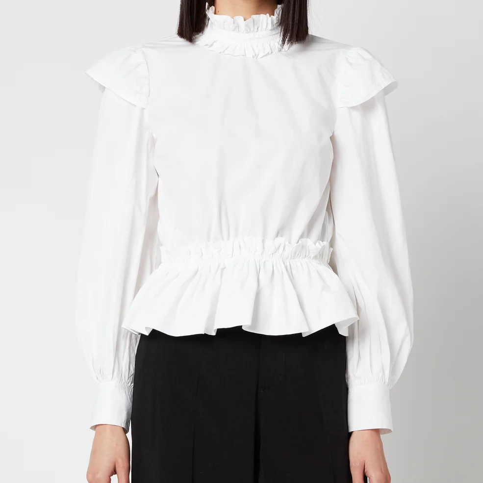 Ganni Women's Cotton Poplin High Neck Shirt - Bright White Image 1