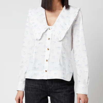 Ganni Women's Printed Cotton Poplin Shirt - Bright White