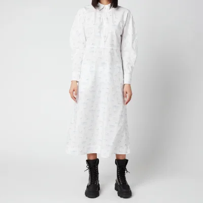 Ganni Women's Printed Cotton Poplin Dress - Bright White