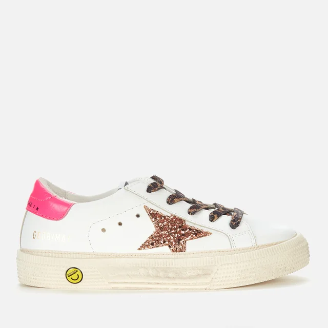 Golden Goose Kids' May Leather Glitter Trainers - White/Peach/Pink Fluo