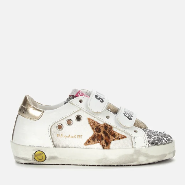 Golden Goose Toddlers' Old School Leather & Canvas Trainers - White/Silver/Beige Leo