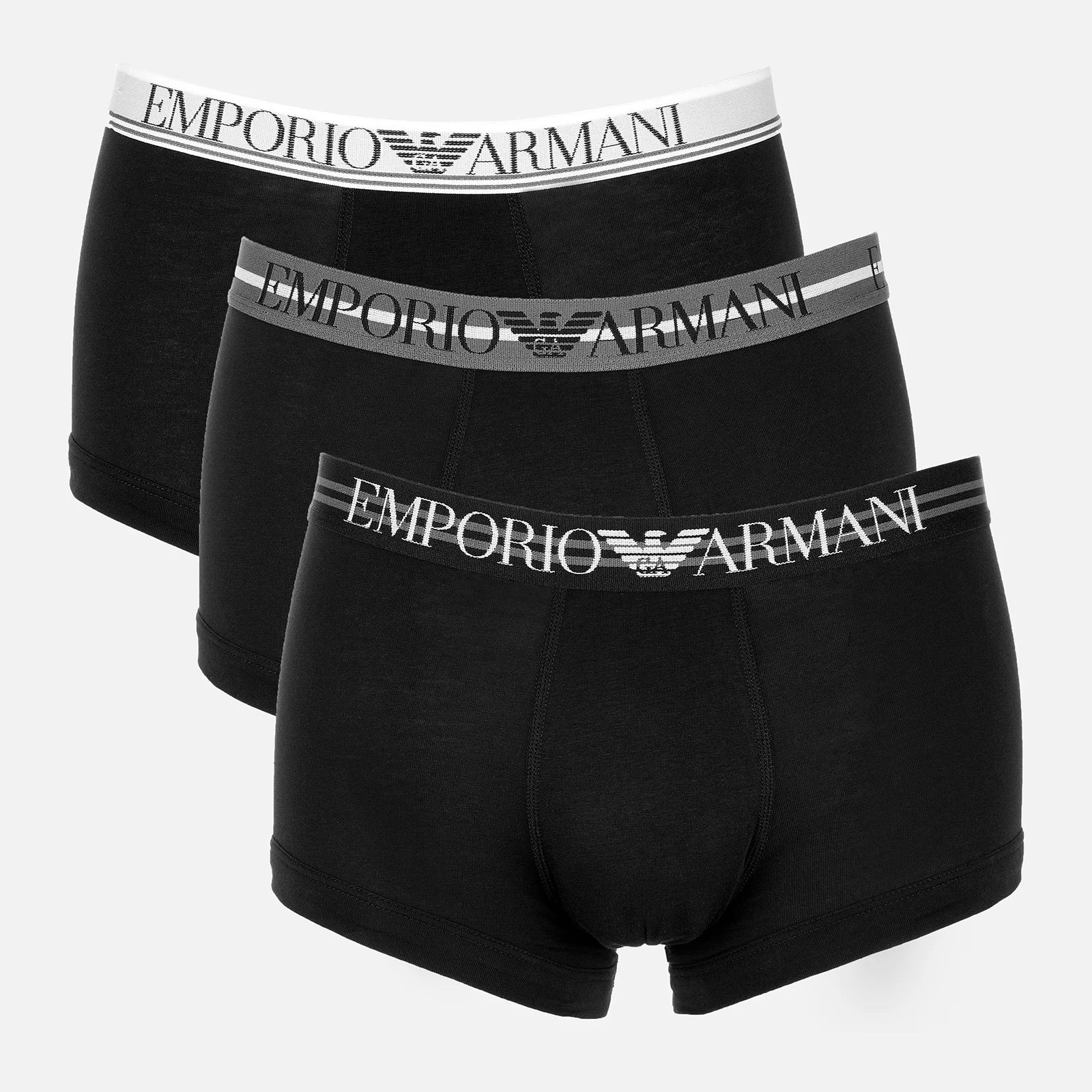 Emporio Armani Men's Mixed Waistband 3-Pack Trunks - Black Image 1