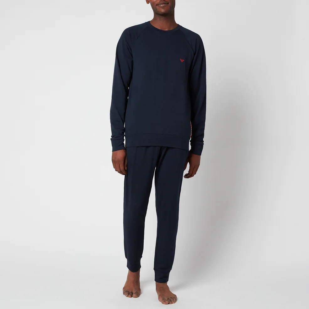 Emporio Armani Men's Stretch Terry Sweatshirt and Trousers Set - Blue Image 1
