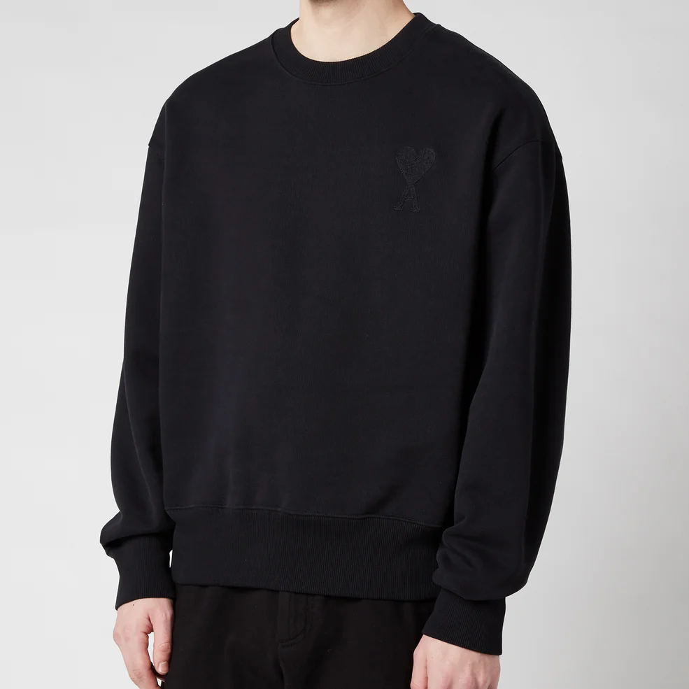 AMI Men's De Coeur Tonal Crewneck Sweatshirt - Black Image 1