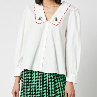 RIXO Women's Lila Embroidered Collar Cotton Blouse - Ivory Cotton