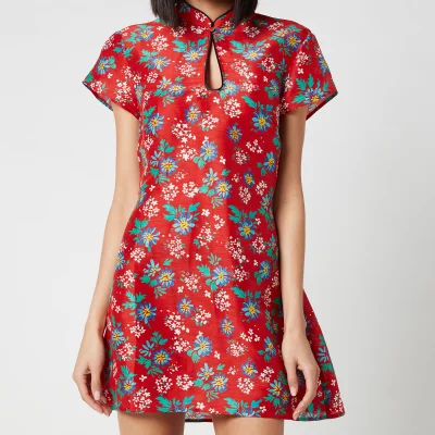 RIXO Women's Lolita High Neck Mini Dress - Garden Party Red