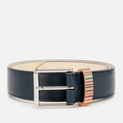 PS Paul Smith Men's Signature Stripe Keeper Leather Belt - Navy