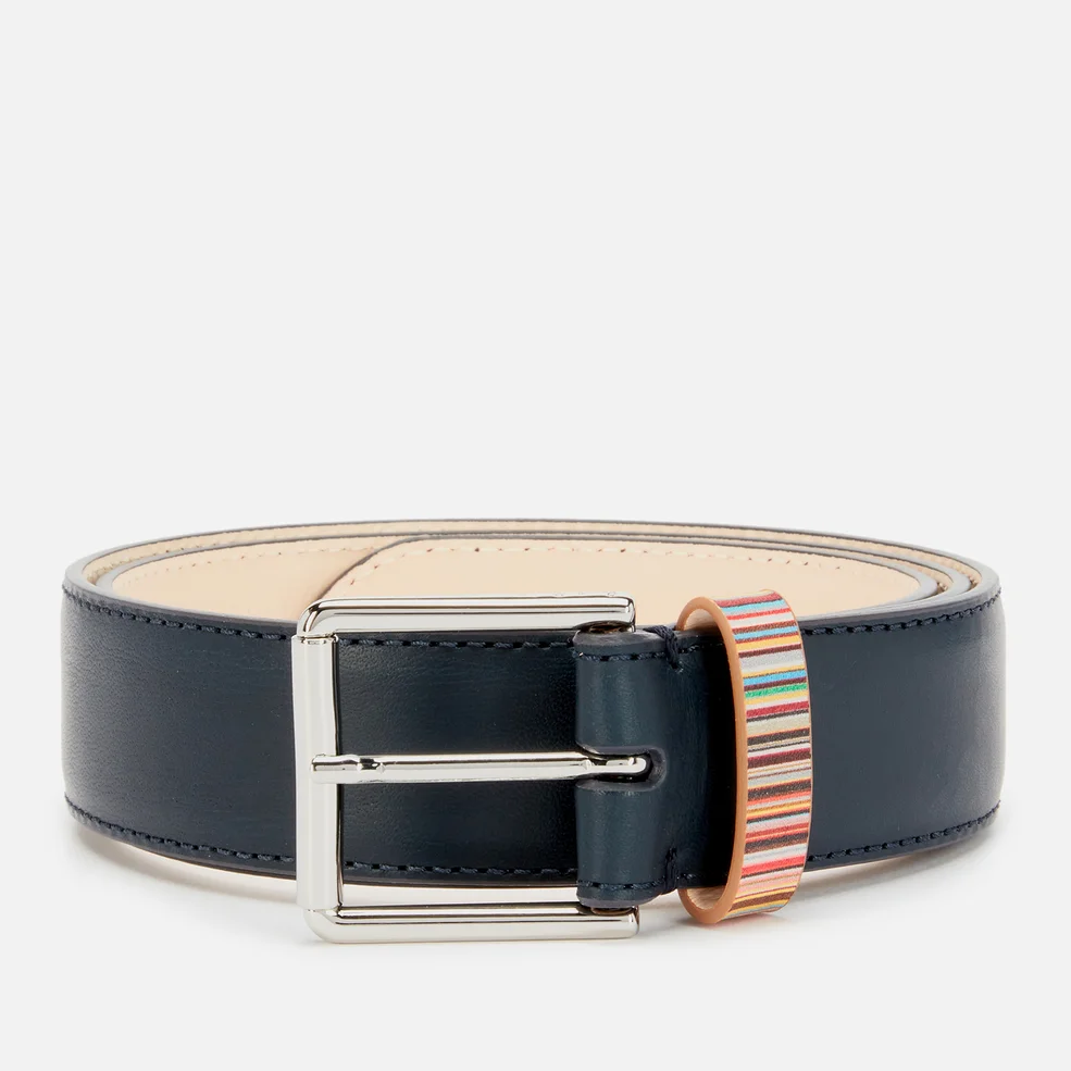 PS Paul Smith Men's Signature Stripe Keeper Leather Belt - Navy Image 1
