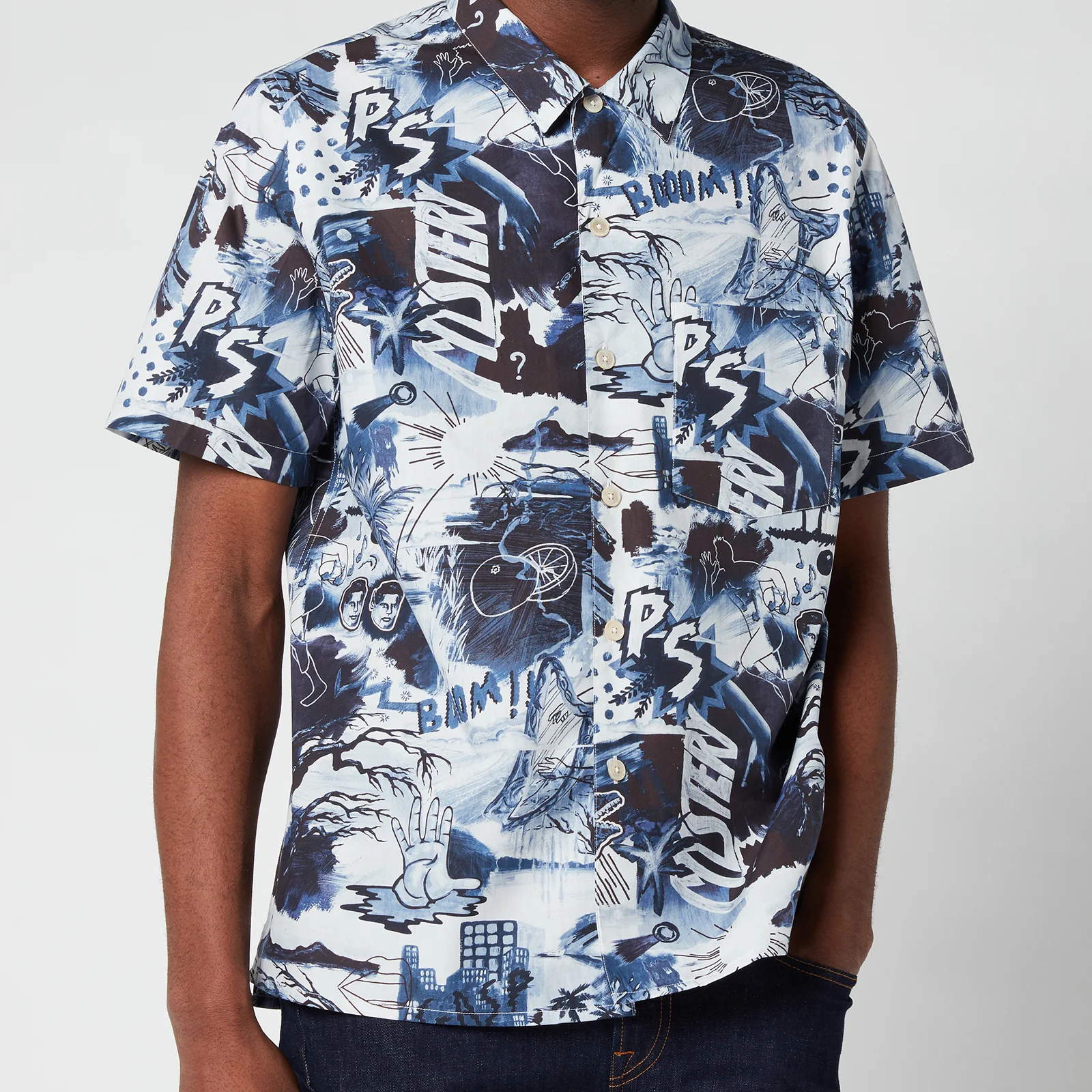 PS Paul Smith Men's Casual Fit Patterned Short Sleeve Shirt - Blue Image 1