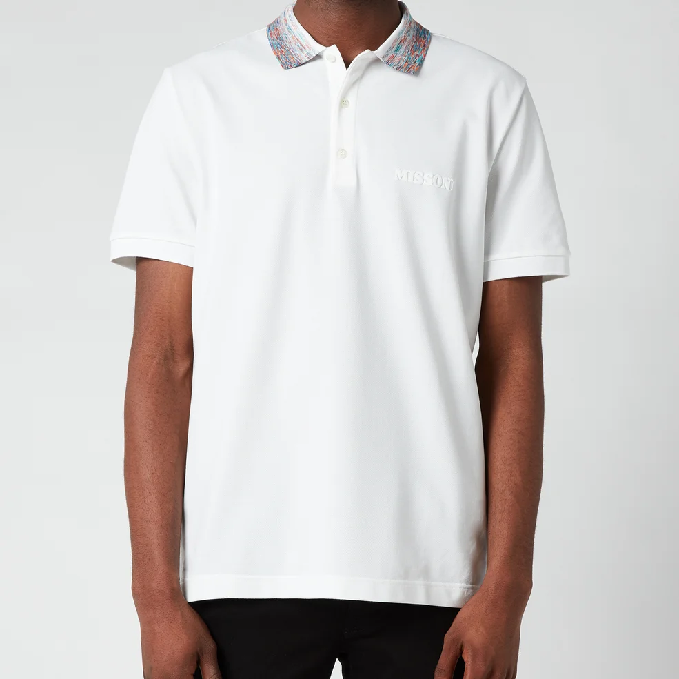 Missoni Men's Contrast Collar Pique Polo Shirt - White Image 1