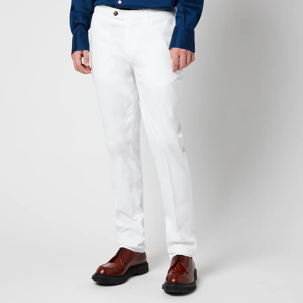 Canali Men's Cotton Silk Stretch Chinos - White Image 1