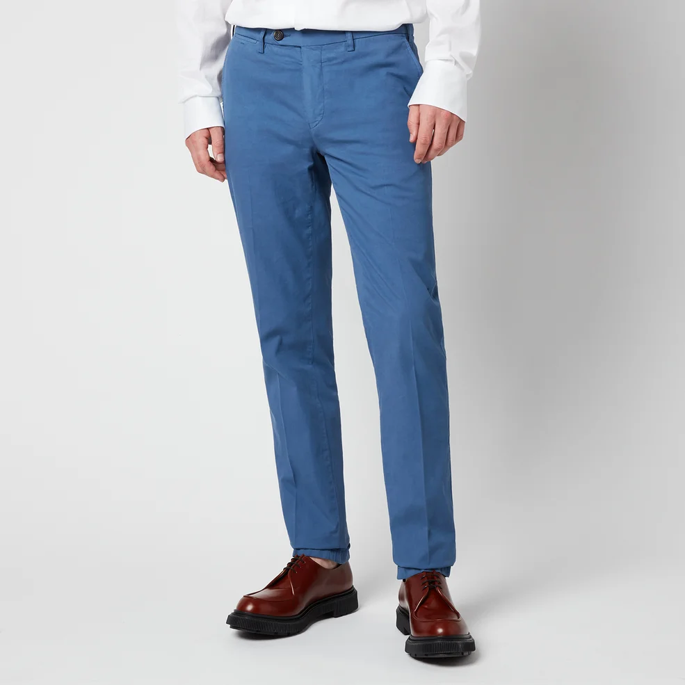 Canali Men's Cotton Silk Stretch Chinos - Mid Blue Image 1