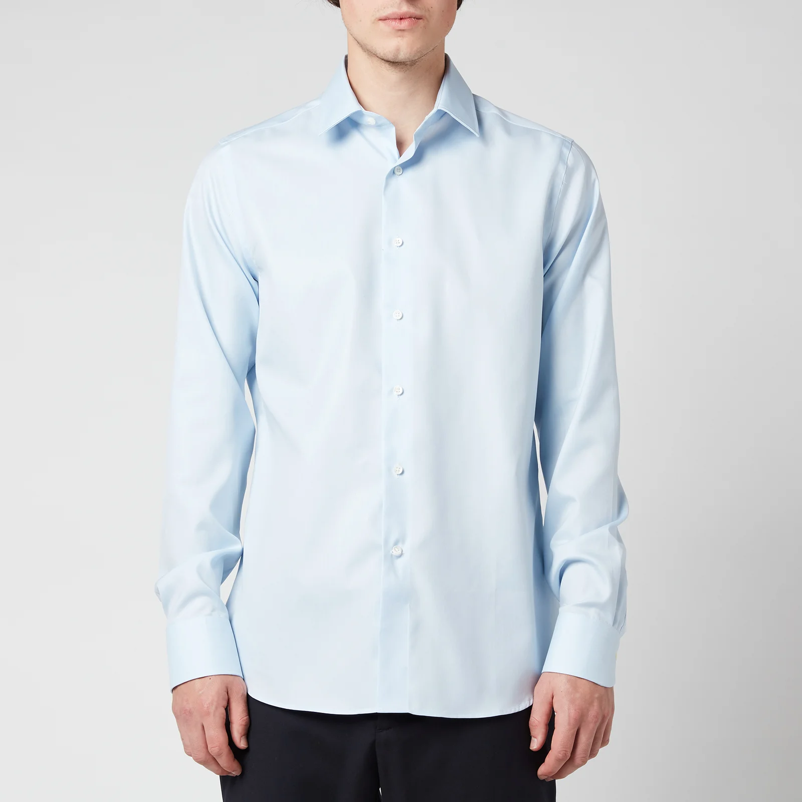 Canali Men's Point Collar Cotton Twill Slim Fit Shirt - Light Blue Image 1