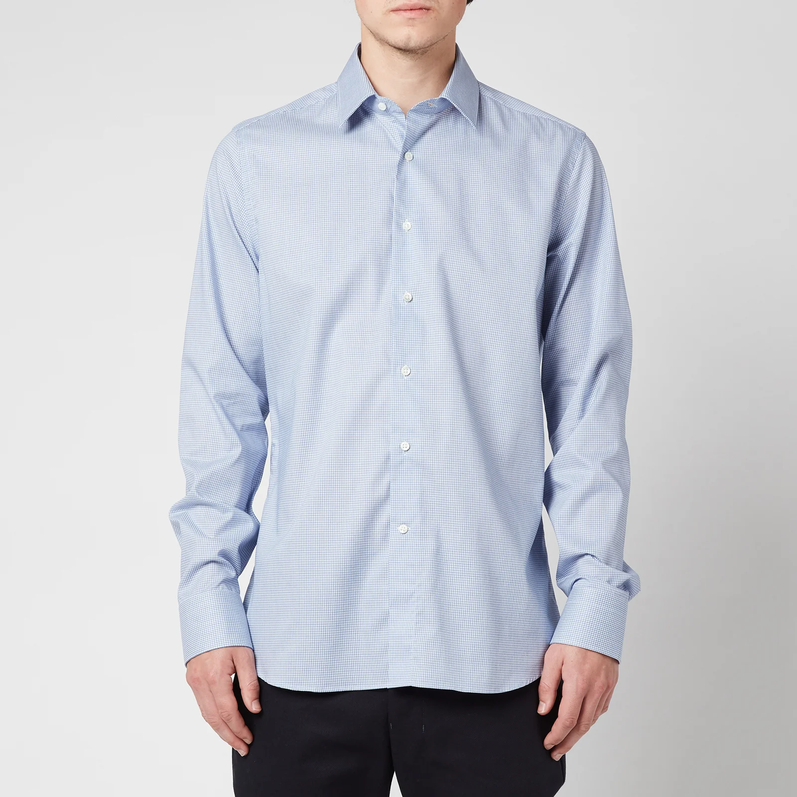 Canali Men's Micro Cotton Slim Fit Shirt - Mid Blue Image 1