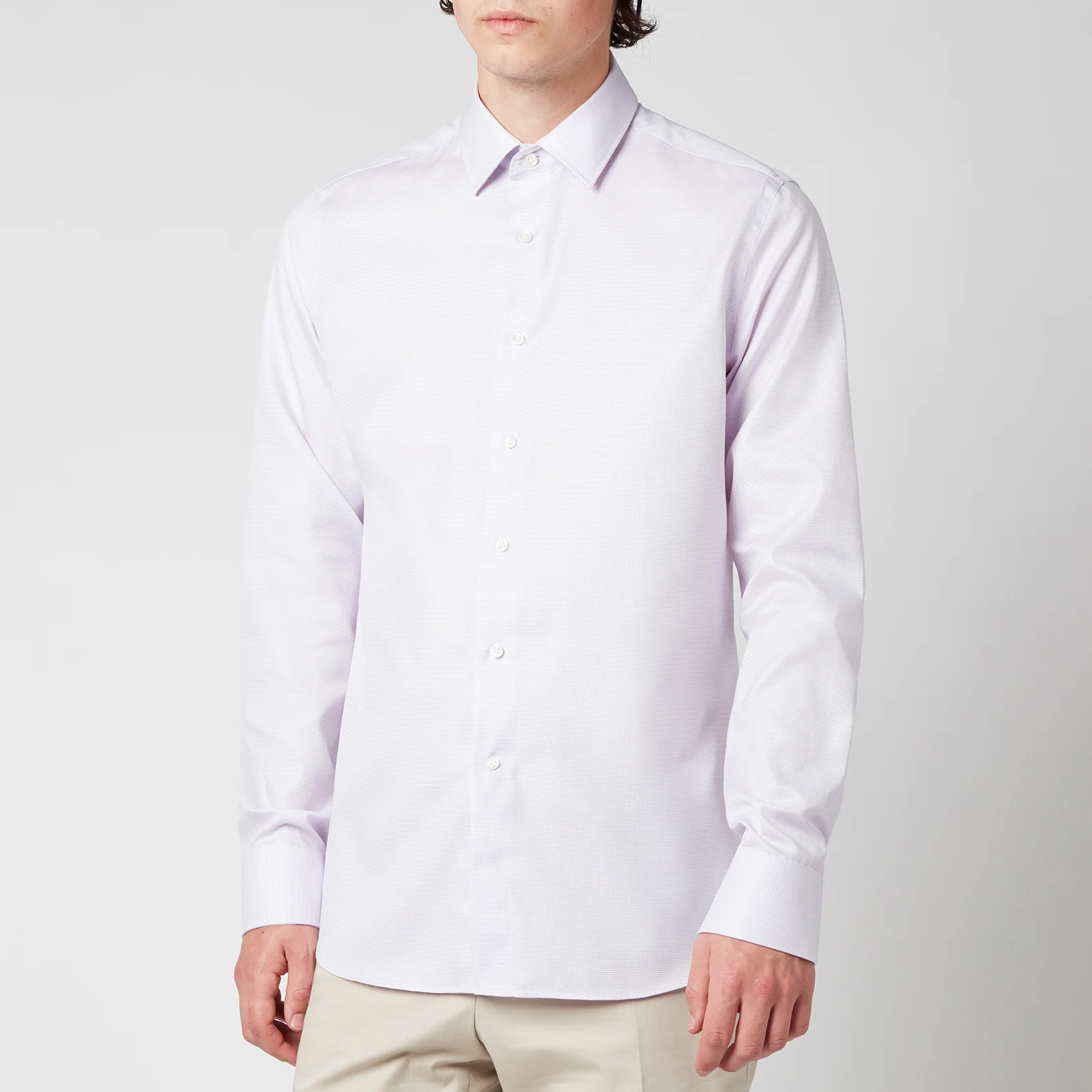 Canali Men's Waffle Weave Cotton Shirt - Lilac Image 1
