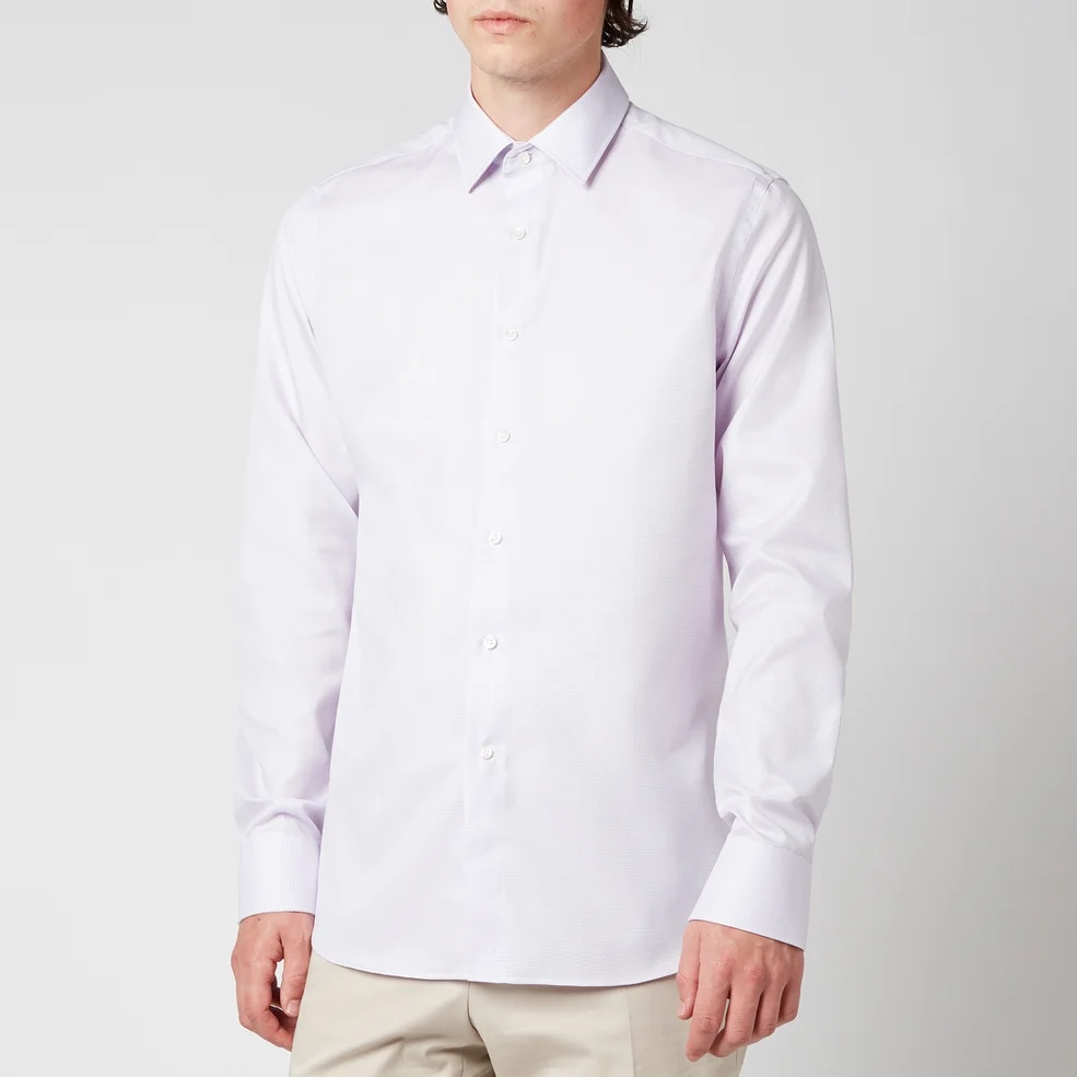 Canali Men's Waffle Weave Cotton Shirt - Lilac Image 1