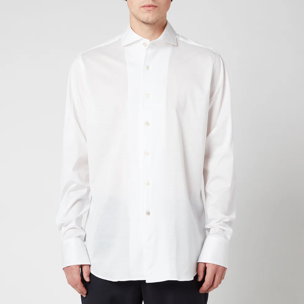 Canali Men's Cotton Jersey Cut Away Shirt - White Image 1