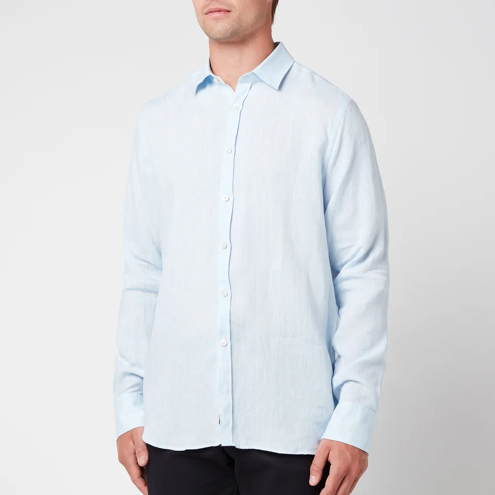 Canali Men's Linen Regular Fit Shirt - Light Blue Image 1