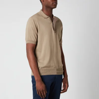 Canali Men's Suede Trim Polo Shirt - Khaki
