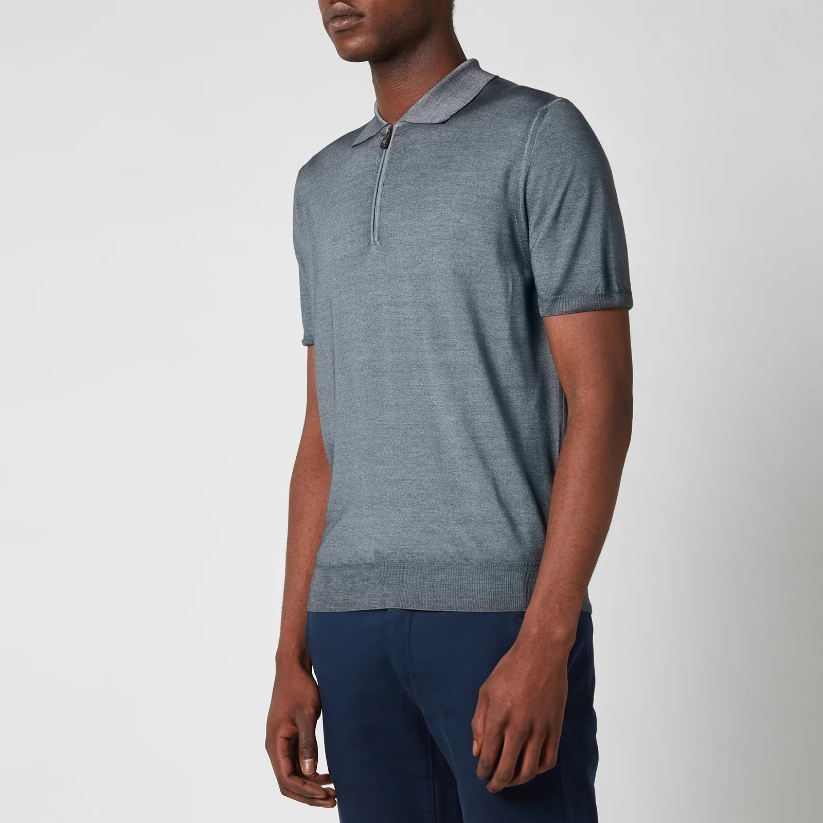 Canali Men's Wool Silk Fine Gauge Half Zip Polo Shirt - Grey Image 1