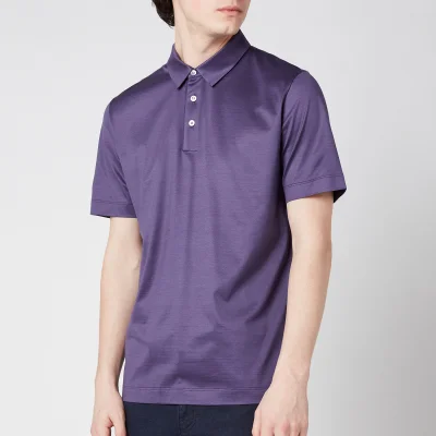 Canali Men's Jersey Button Up Polo Shirt - Purple