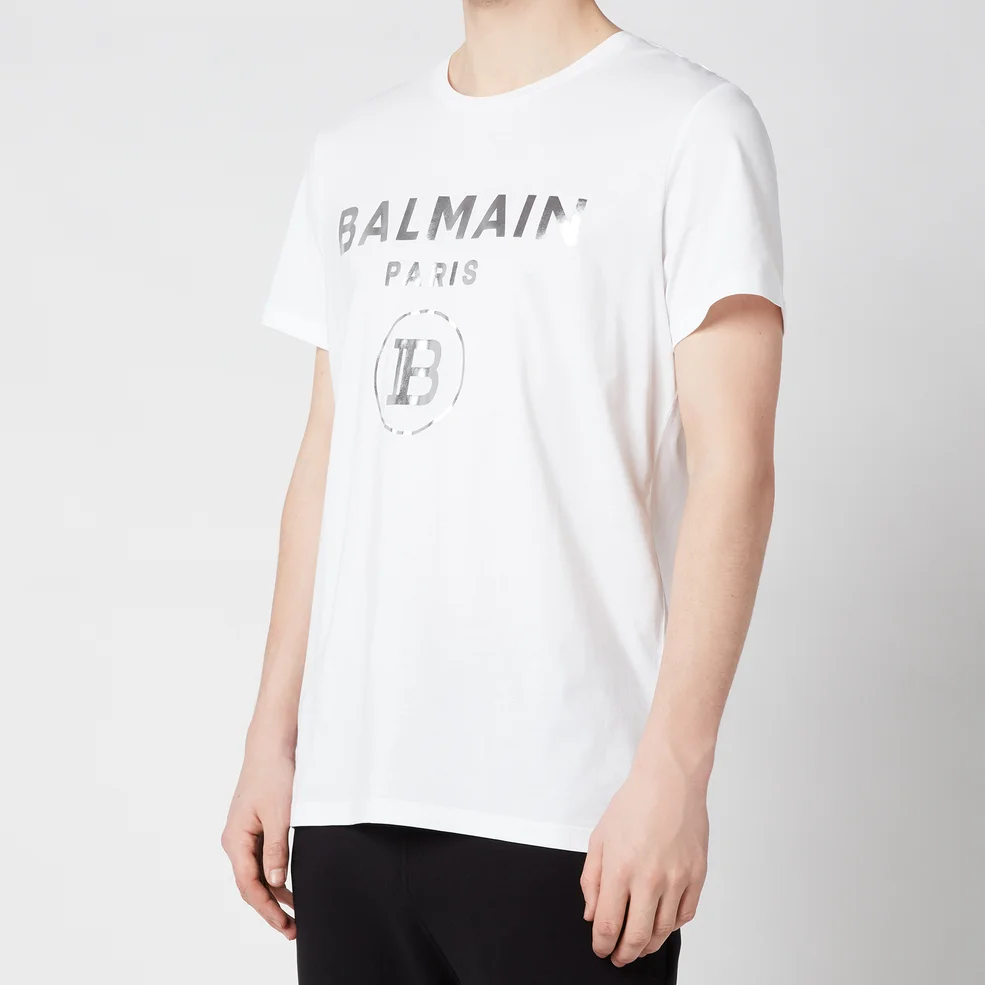Balmain Men's Silver Foil T-Shirt - White Image 1