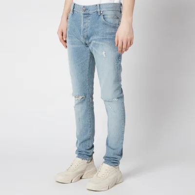 Balmain Men's Embroidered Distressed Slim Jeans - Blue