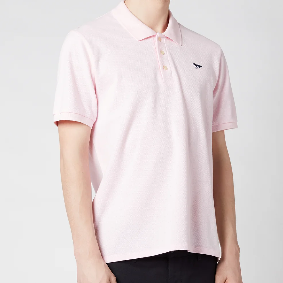 Maison Kitsuné Men's Navy Fox Patch Polo Shirt - Light Pink Image 1