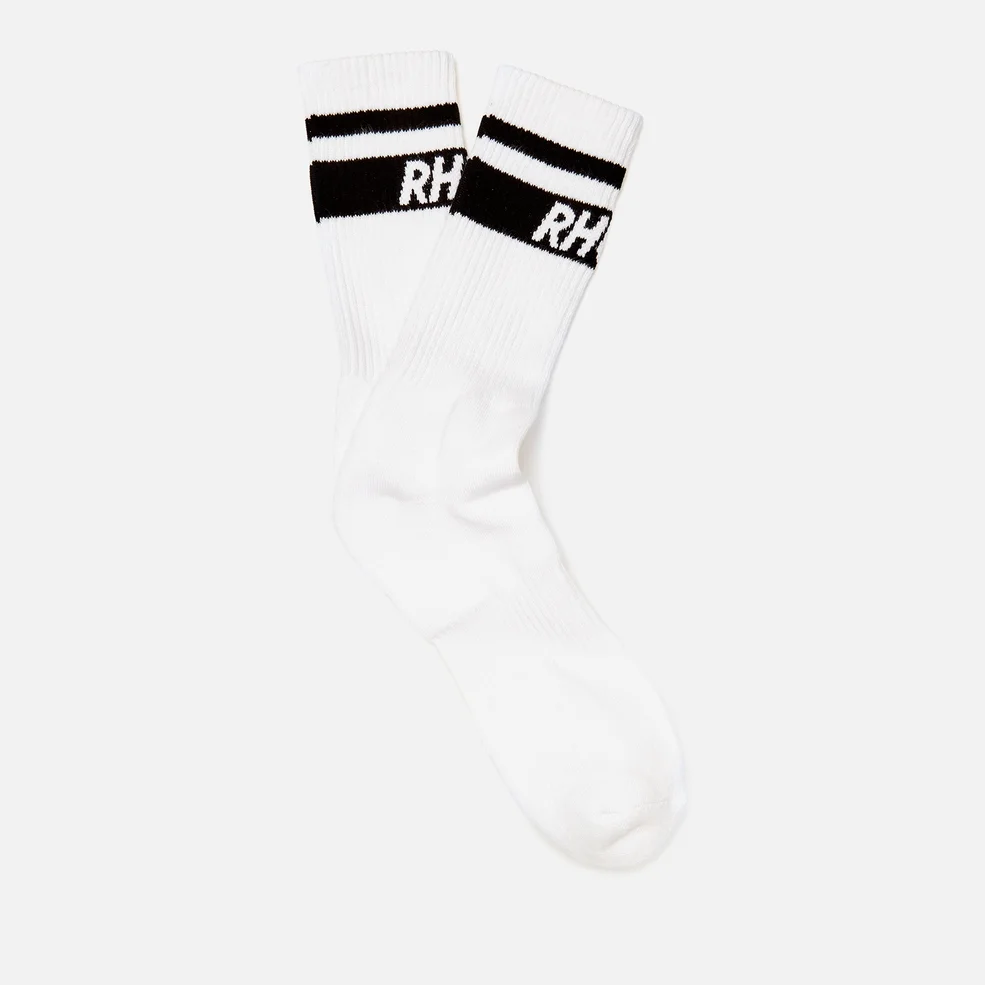 Rhude Men's Two Stripe Logo Socks - White/Black Image 1