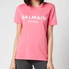 Balmain Women's 3 Button Flocked Logo T-Shirt - Rose/Blanc - Image 1