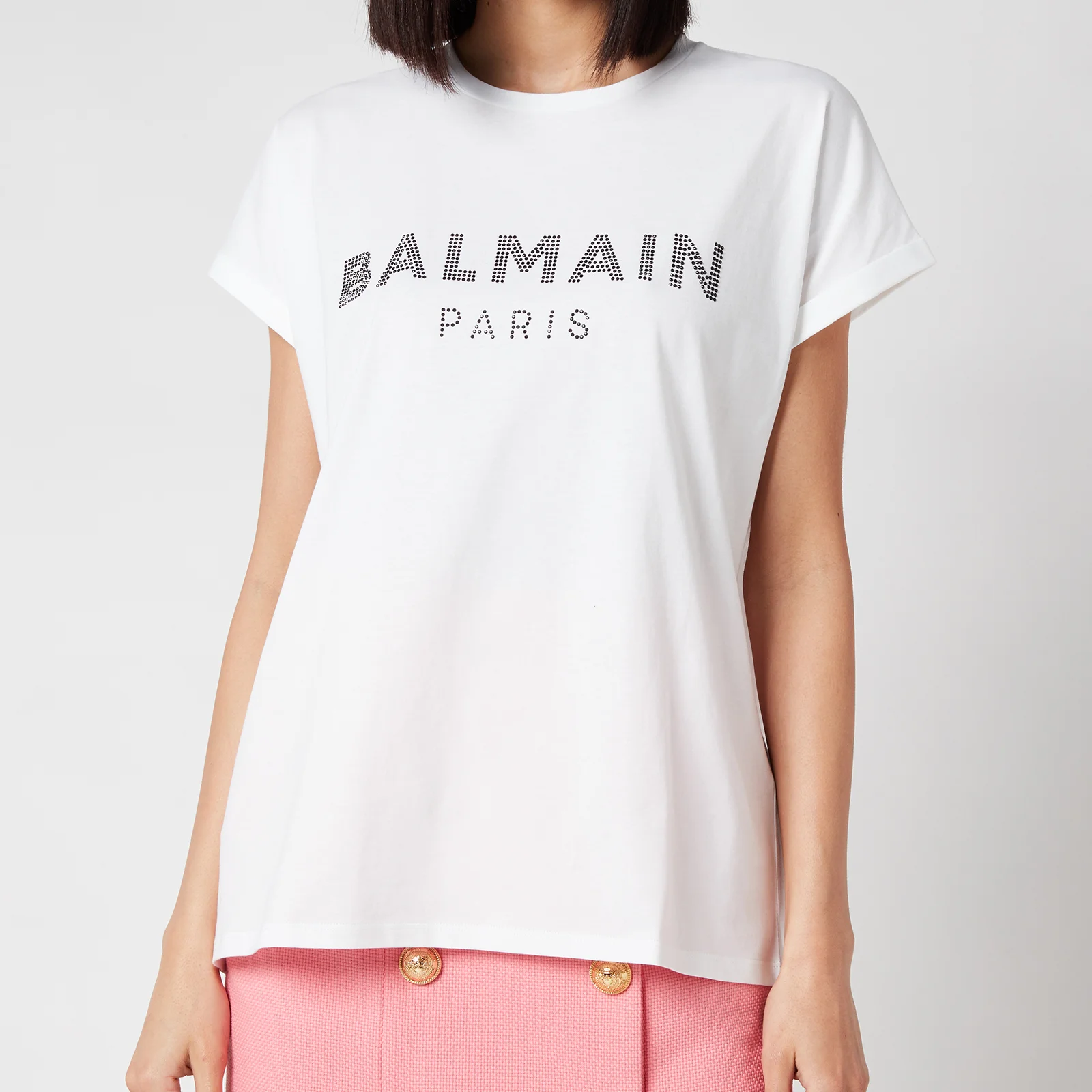 Balmain Women's Strass Logo T-Shirt - Blanc/Noir Image 1