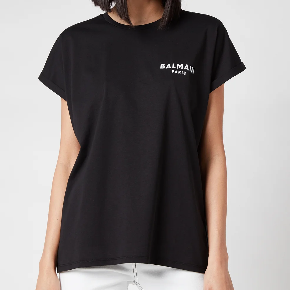 Balmain Women's Flocked Logo Detail T-Shirt - Noir/Blanc Image 1