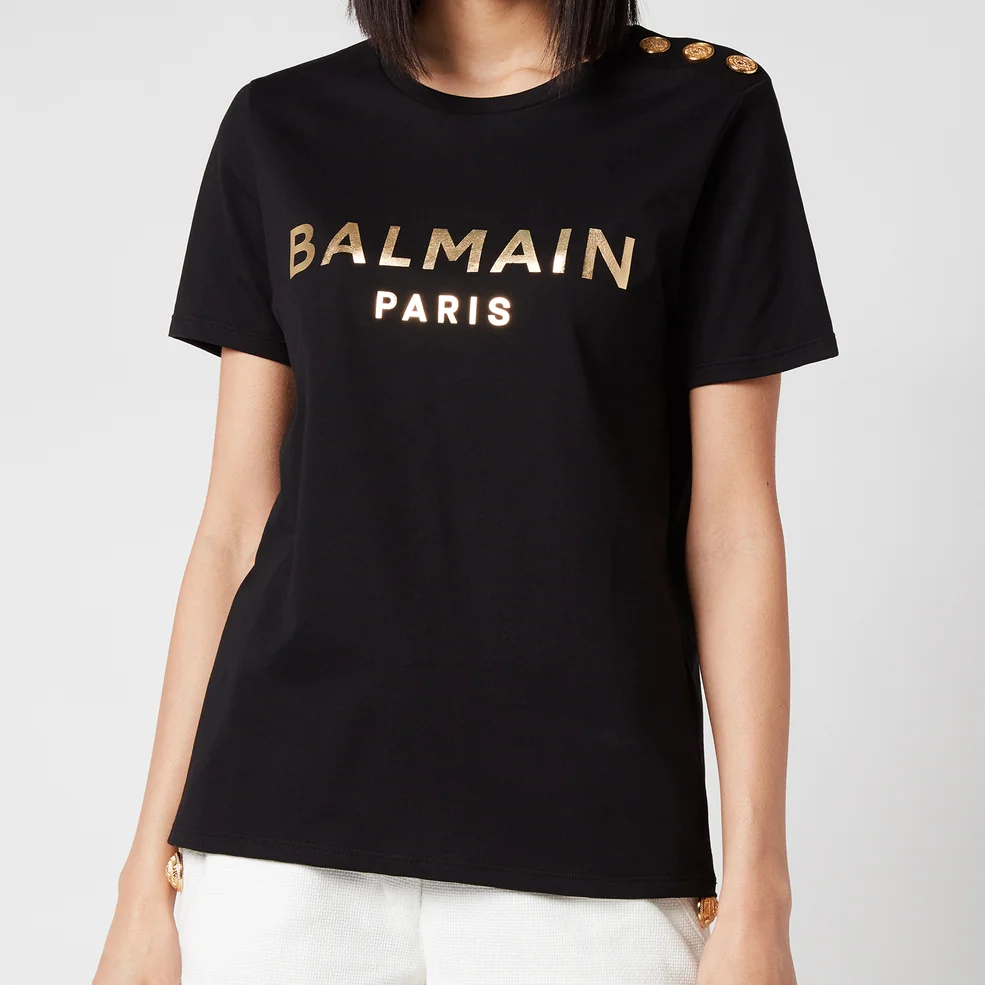 Balmain Women's 3 Button Metallic Logo T-Shirt - Noir/Or Image 1