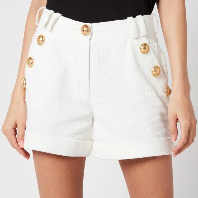 Balmain Women's Low Rise Cotton Pique Shorts - Blanc