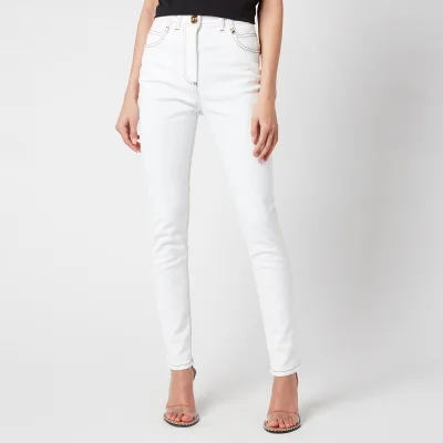 Balmain Women's High Waist Top Stitched Skinny Jeans - White