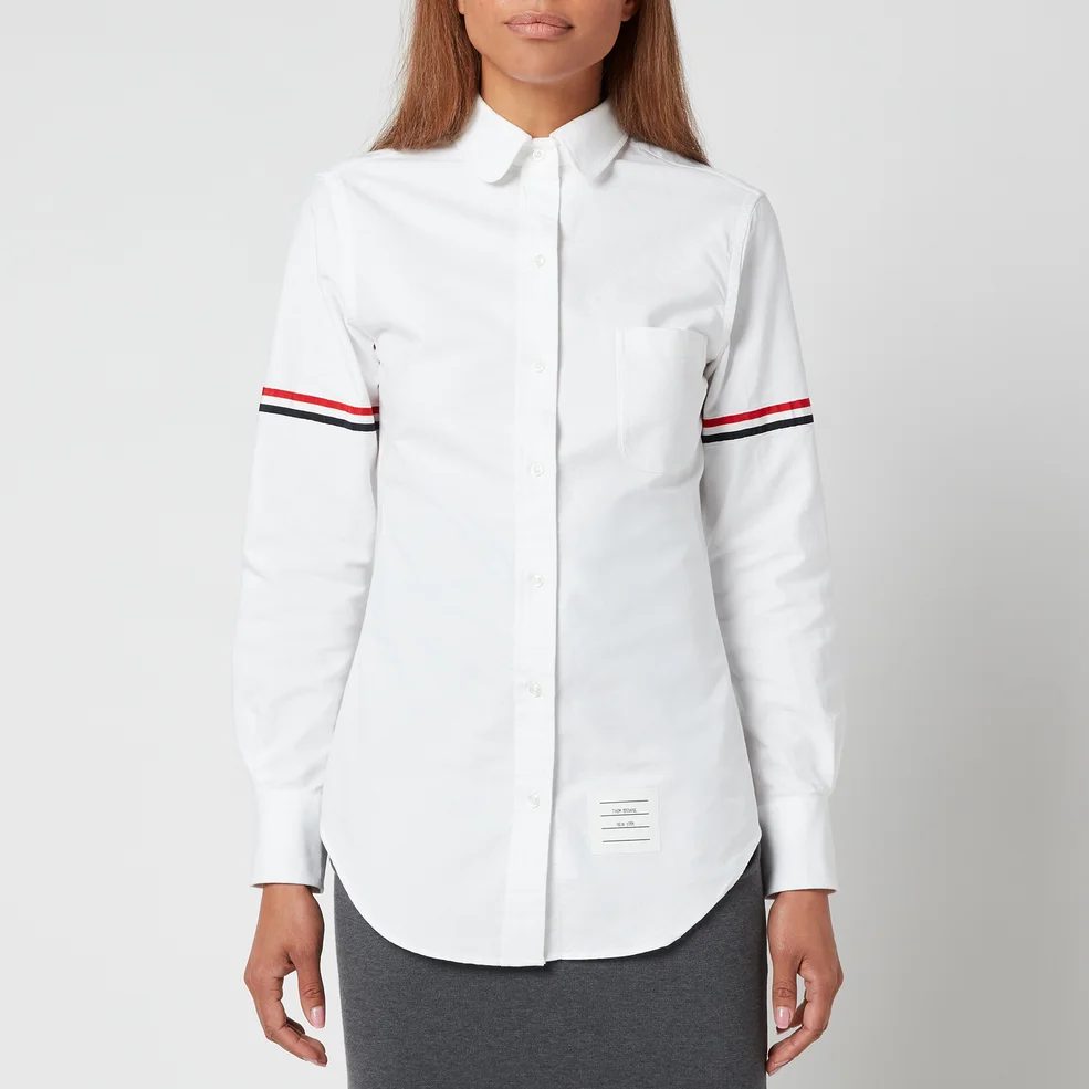 Thom Browne Women's Classic Long Sleeve Round Collar Shirt with Gg Armband - White Image 1