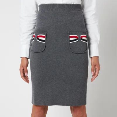 Thom Browne Women's Double Face Pencil Skirt with Rwb Bow Pockets - Med Grey