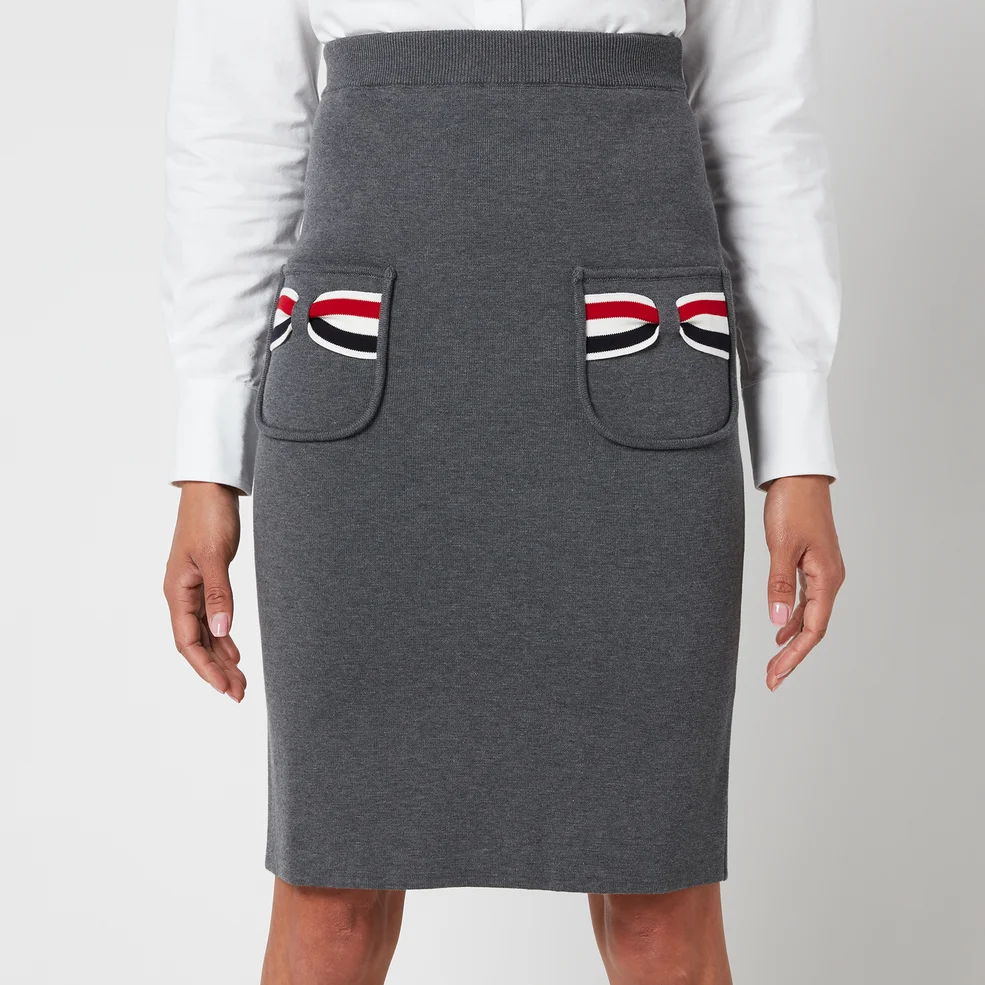 Thom Browne Women's Double Face Pencil Skirt with Rwb Bow Pockets - Med Grey Image 1