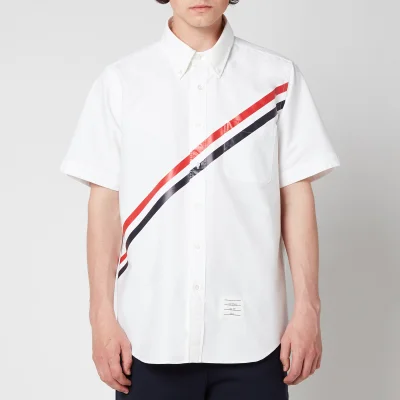 Thom Browne Men's Printed Diagonal Stripe Short Sleeve Oxford Shirt - White