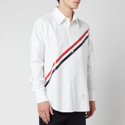 Thom Browne Men's Printed Diagonal Stripe Oxford Shirt - White