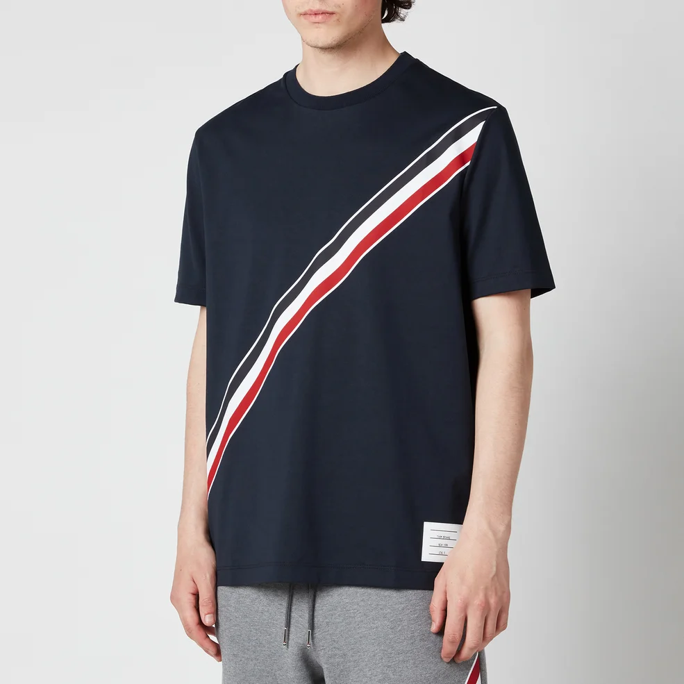 Thom Browne Men's Printed Diagonal Stripe Jersey T-Shirt - Navy Image 1