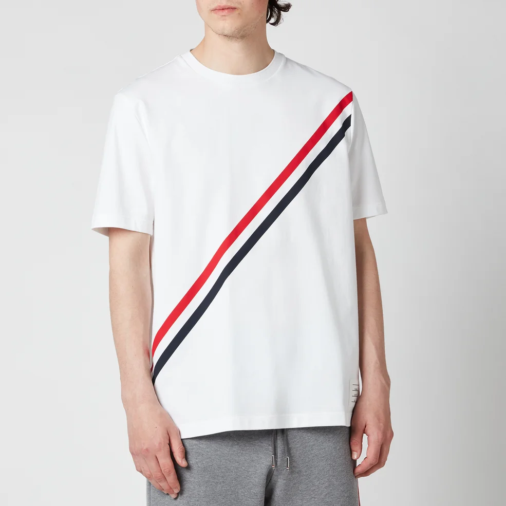 Thom Browne Men's Printed Diagonal Stripe Jersey T-Shirt - White Image 1