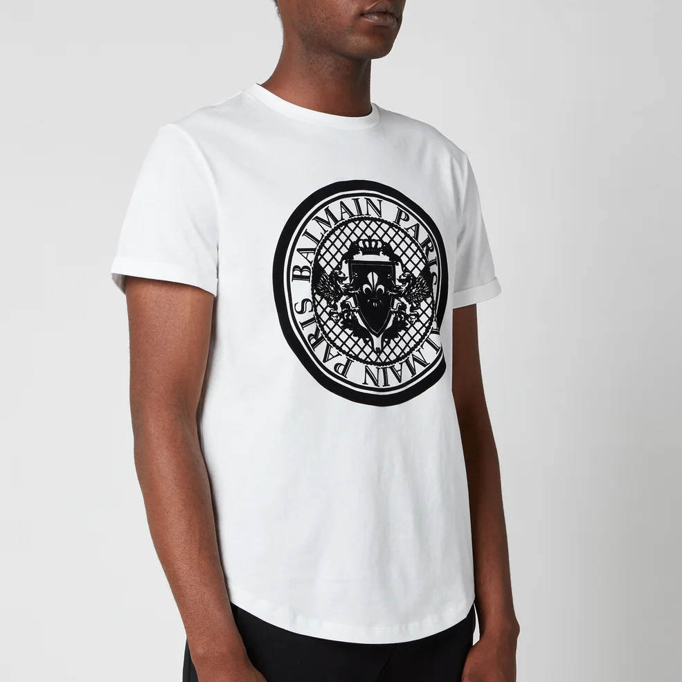 Balmain Men's Coin Flock T-Shirt - White Image 1