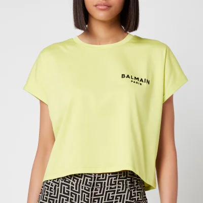Balmain Women's Cropped Flocked Logo T-Shirt - Anis