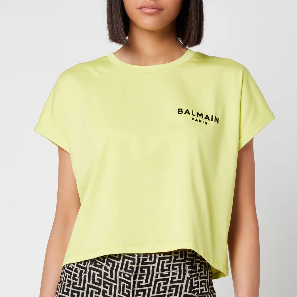 Balmain Women's Cropped Flocked Logo T-Shirt - Anis Image 1